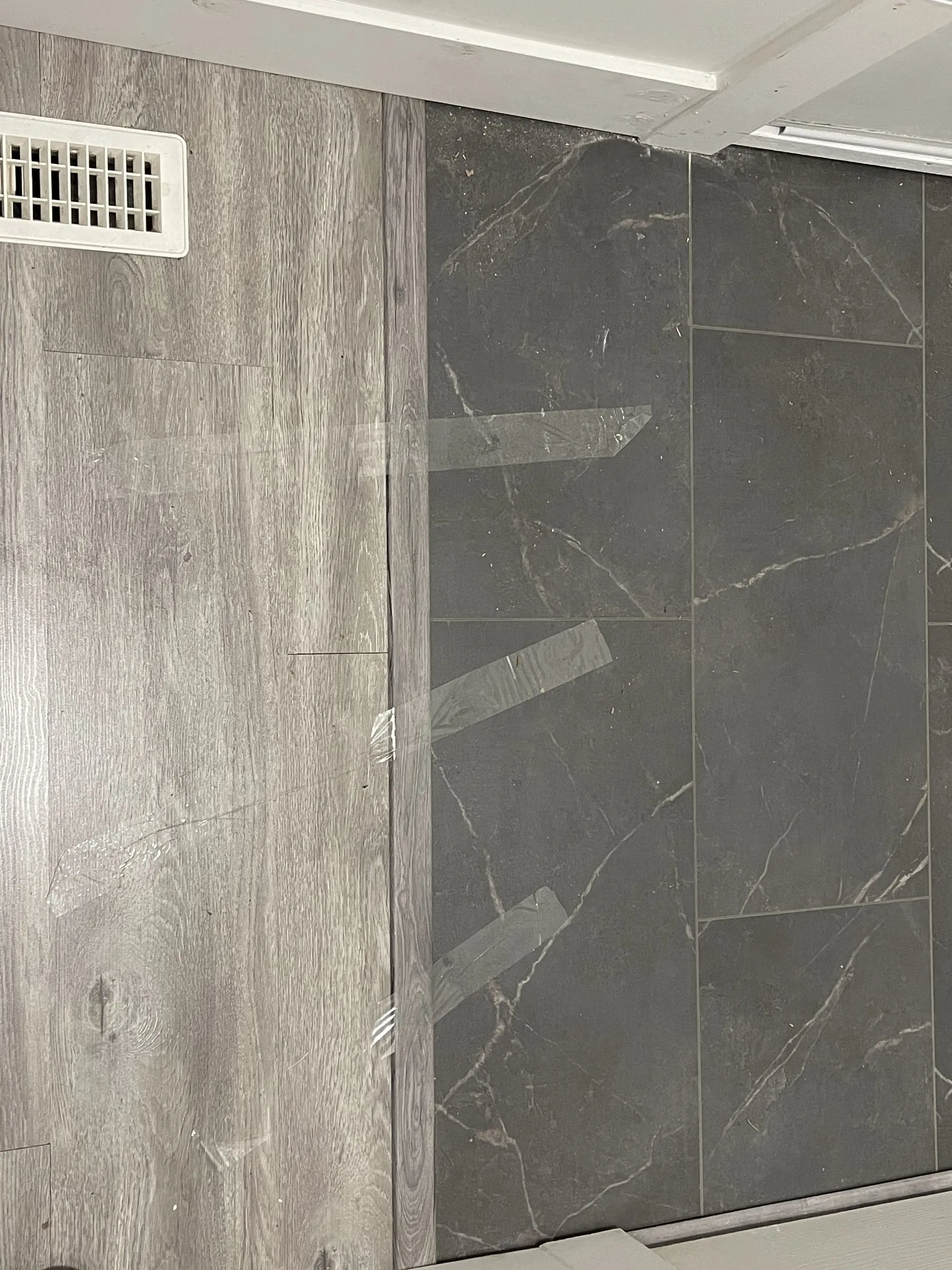 Wood-look and stone-look feature wall panels